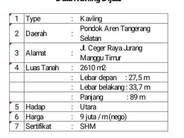 Dijual Kavling Komrsil Bisa Untuk Cluster Di Ceger Raya Bintaro