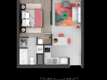Departamento en venta de 1 dorm. en Ñuñoa METRO ÑUBLE