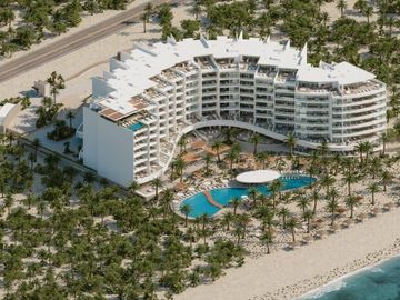 Condo con terraza que tiene vista al mar, cuatro recamaras, alberca, pre-venta,