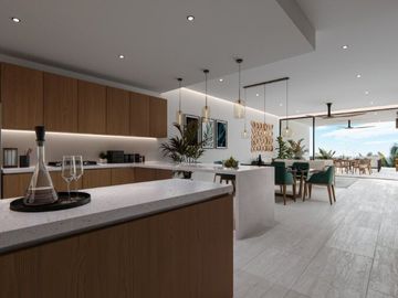 Condo con terraza que tiene vista al mar, cuatro recamaras, alberca, pre-venta,