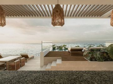 Condo con terraza que tiene vista al mar, cuatro recamaras, alberca, pre-venta,