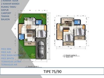 Terluas Rumah 3KT Tipe 75/90 Lingkungan Asri Bisa KPR
