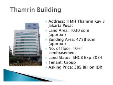 Dijual Gedung Kantor di MH. Thamrin, Jakarta