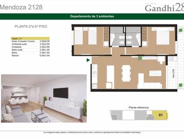 Rosario: Mendoza 2128 departamento 2 dormitorios al frente con balcon de 61 m2, Rosario, Santa Fe Argentina