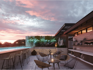 Estudio con jardín, acabados de lujo, bar, alberca infinity, area de yoga y gym