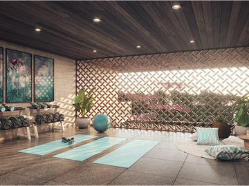 Estudio con jardín, acabados de lujo, bar, alberca infinity, area de yoga y gym