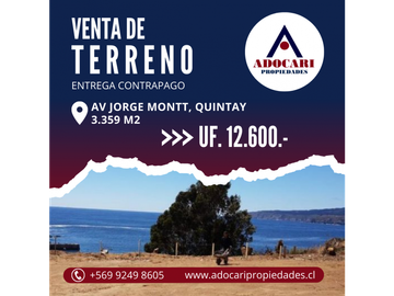 QUINTAY / AV JORGE MONTT / TERRENO IDEAL PARA INVERSION TURISTICA
