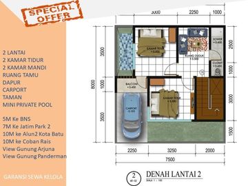 Private Pool Rumah Batu Tipe 67 Garansi Sewa kelola