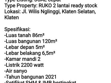 Ruko 700 Juta-an di Klaten, Mangku Jalan Aspal