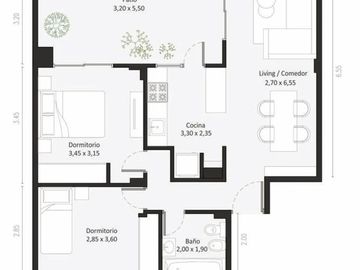 Departamento de 3 AMBIENTES en Caballito.