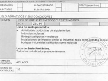 Venta de sitio industrial molesto y fines logísticos desde 10.000 m2 en Casablanca
