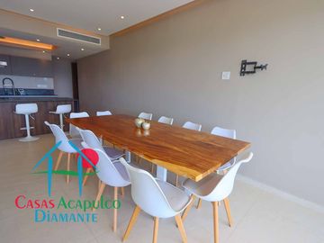 Depa de playa en renta mensual y vacacional. Terraza con vista a los jardines y albercas