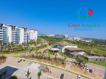 Depa de playa en renta mensual y vacacional. Terraza con vista a los jardines y albercas