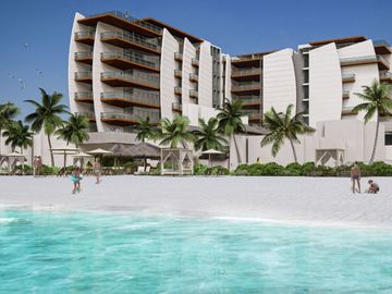 Condo frente al mar con terraza amplia y balcones, pre-venta Playa del Carmen.