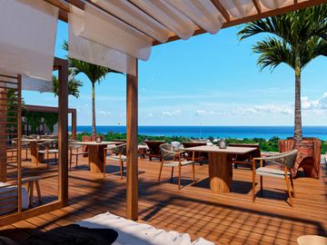 Condo con 2 terrazas, cuarto de servicio, alacena oculta, vista al campo de golf, en venta, Corasol Playa del Carmen.