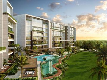 Departamento en venta con vista al campo de golf y lago, en Yucatan Country Club, venta Mérida.