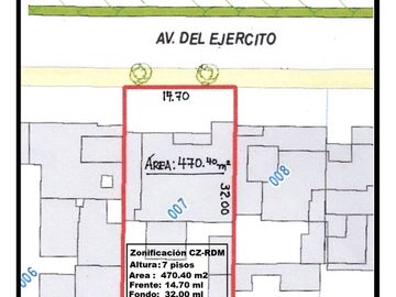 MIRAFLORES VENTA TERRENO 470.40 M2 (14.70x32.00)  CZ-RDM  7 PISOS