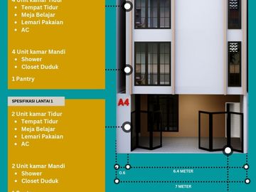 JUAL Kosan Putri (10 Kamar Kos) di Beji Dekat Kampus UI, Kost Baru 3 LANTAI Murah, Kota Depok Dijual