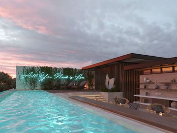Penthouse con alberca infinity, bar, area de yoga y gimnasio en Aldea Zamá