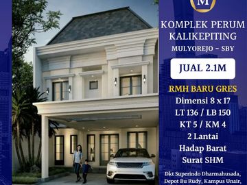 Rumah Baru Gress Bisa KPR Perum Kalikepiting Mulyorejo Surabaya Timur dkt Galaxy