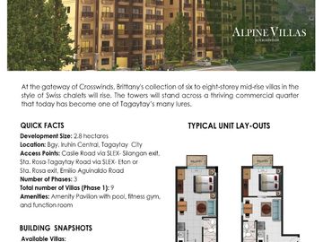 Studio Condo for sale at Alpine Villas Crosswinds Tagaytay
