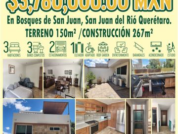 VENTA DE RESIDENCIA CONSTRUIDA PARA PERSONAS CON DISCAPACIDAD EN BOSQUES DE SAN JUAN, SAN JUAN DEL RÍO, QUERÉTARO