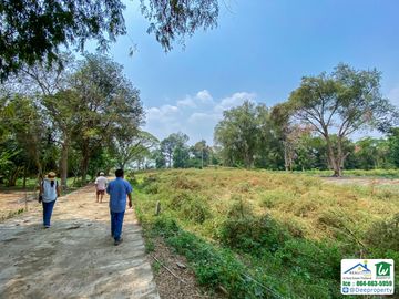 🏡 Waterfront land for sale, 23 rai, next to the Kwai Noi River, Samrong Island, Kanchanaburi, beautiful, filled in along the road