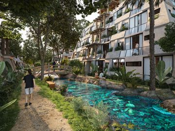 Venta de departamento totalmente amueblado en Aldea Zama