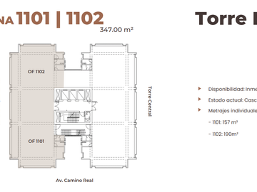 Oficinas Casco en La Torre Camino Real, San Isidro - 347 m²