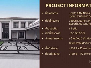 ♦ Modern Classic ♦ Single house 2 Storey, 4 Beds | 172.90 sq.w. 425.00 sq.m. | Else Ramintra34 เอลซ์ รามอินทรา 34 |  Near The Mall Bangkae 2.2 km., Ka