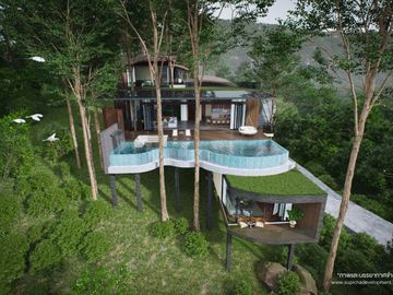 New Modern 5 Bedroom Tropical Sky Ocean Pool Villa in Koh Siray, Phuket for sale