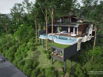 New Modern 5 Bedroom Tropical Sky Ocean Pool Villa in Koh Siray, Phuket for sale