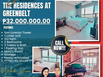 2 Bedroom Corner Unit For Sale at The Residences at Greenbelt, TRAG Makati