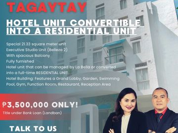 Affordable Condotel Studio Unit with Spacious Balcony For Sale in La Bella Boutique Hotel, Tagaytay