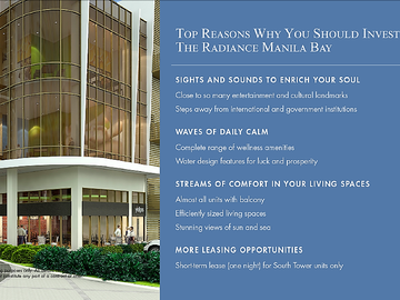 FOR SALE:  RFO 40 sqm 1BR Condo Unit With Balcony along Roxas Boulevard at The Radiance Manila Bay