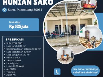 Rumah Dijual di Sako Palembang Dekat Pasar Perumnas Sako, RS Charitas Kenten