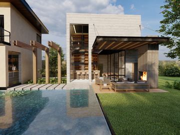 Venta casa nueva en Rancho San Juan, Zona Esmeralda con sala de cine y espejo de agua