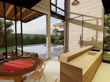 Venta casa nueva en Rancho San Juan, Zona Esmeralda con sala de cine y espejo de agua