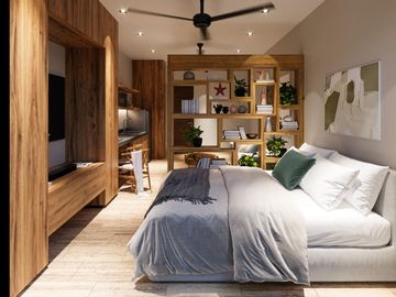 Estudio con terraza privada, alberca, Gimnasio y Area de hamacas,  Zona Centro, venta, Playa del Carmen.