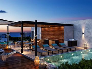 Estudio con terraza privada, alberca, Gimnasio y Area de hamacas,  Zona Centro, venta, Playa del Carmen.