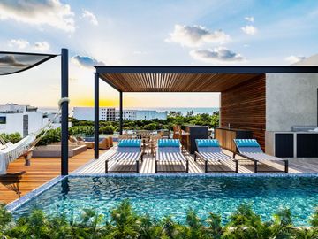 Estudio con terraza privada, alberca, Gimnasio y Area de hamacas,  Zona Centro, venta, Playa del Carmen.