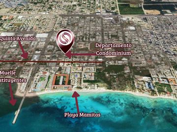 Condominio con terraza alberca, Wet bar y jacuzzi, en venta, Quinta Avenida, Playa del Carmen.