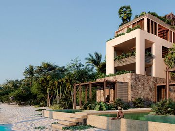 Condo frente al mar, con alberca privada, terraza, lock off, pre-venta Tulum.
