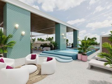 Departamento a 550 metros de la playa con terraza alberca, Wet bar y jacuzzi, en venta, Quinta Avenida, Playa del Carmen.