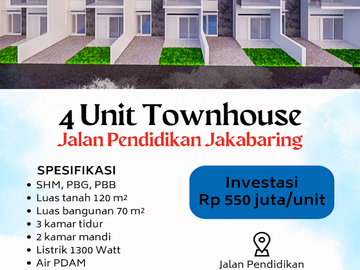 Dijual Townhouse Baru di Jalan Pendidikan Jakabaring Dekat OPI Mall