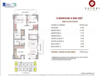 Satori Residences YASU 3BR w/ parking 82sqm FOR SALE in Pasig City