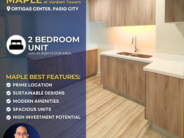 EARLY MOVE IN PROMO! 2BR MAPLE in Verdant at 89 SQM Floor Area, Fully Finished, with Balcony, 2 Parking Inclusive, in Ortigas Center Pasig City, PRE-S