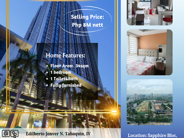 1 BEDROOM FULLY FURNISHED FOR SALE at SAPPHIRE BLOC