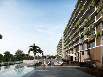 Condo con terraza con casa club y parques, vista a lago, en Cancun, Quintana Roo Mexico. Fase 2