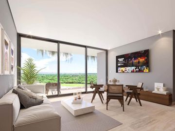 Condo con terraza con casa club y parques, vista a lago, en Cancun, Quintana Roo Mexico. Fase 2